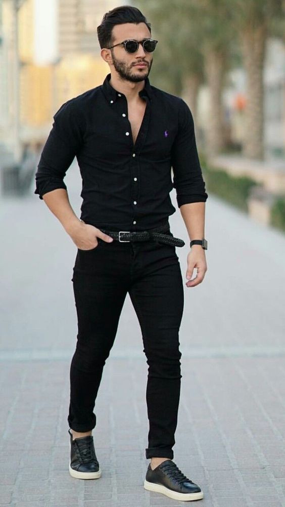 black dress shirt with jeans