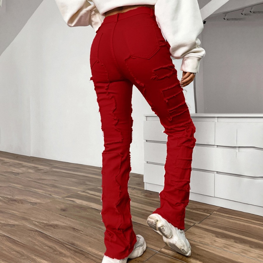 Red stacked jeans