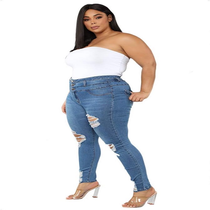 Plus size distressed jeans