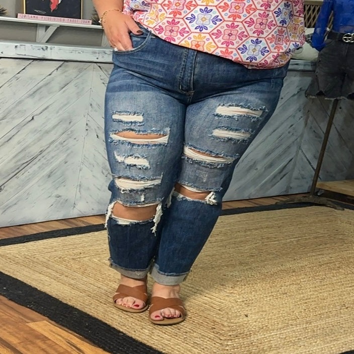 Plus size distressed jeans